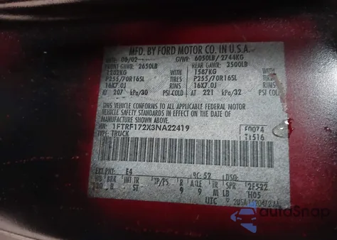 2003 Ford F-150 Xl/Xlt из США, поврежденный, VIN 1FTRF172X3NA22419